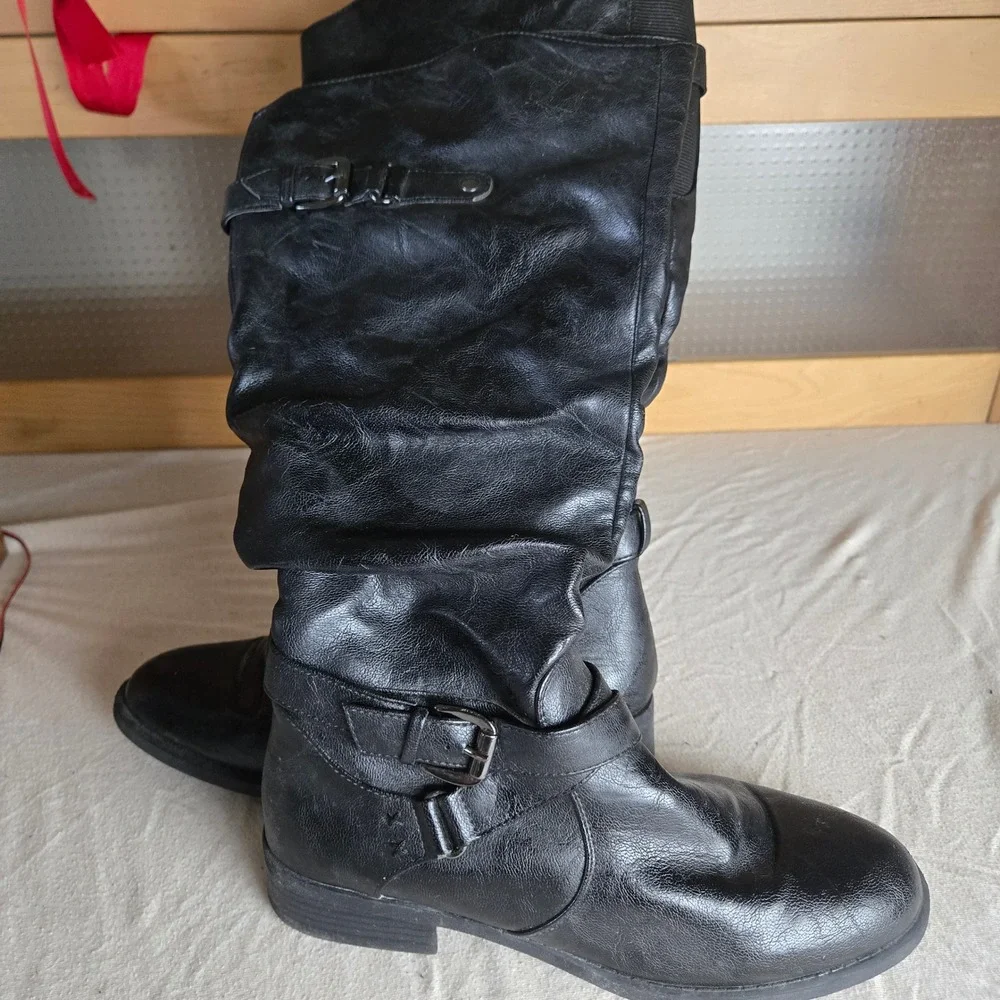 White Mountain Lancelot Tall Boots Womens 8M-WC Black Slouchy Buckle Moto